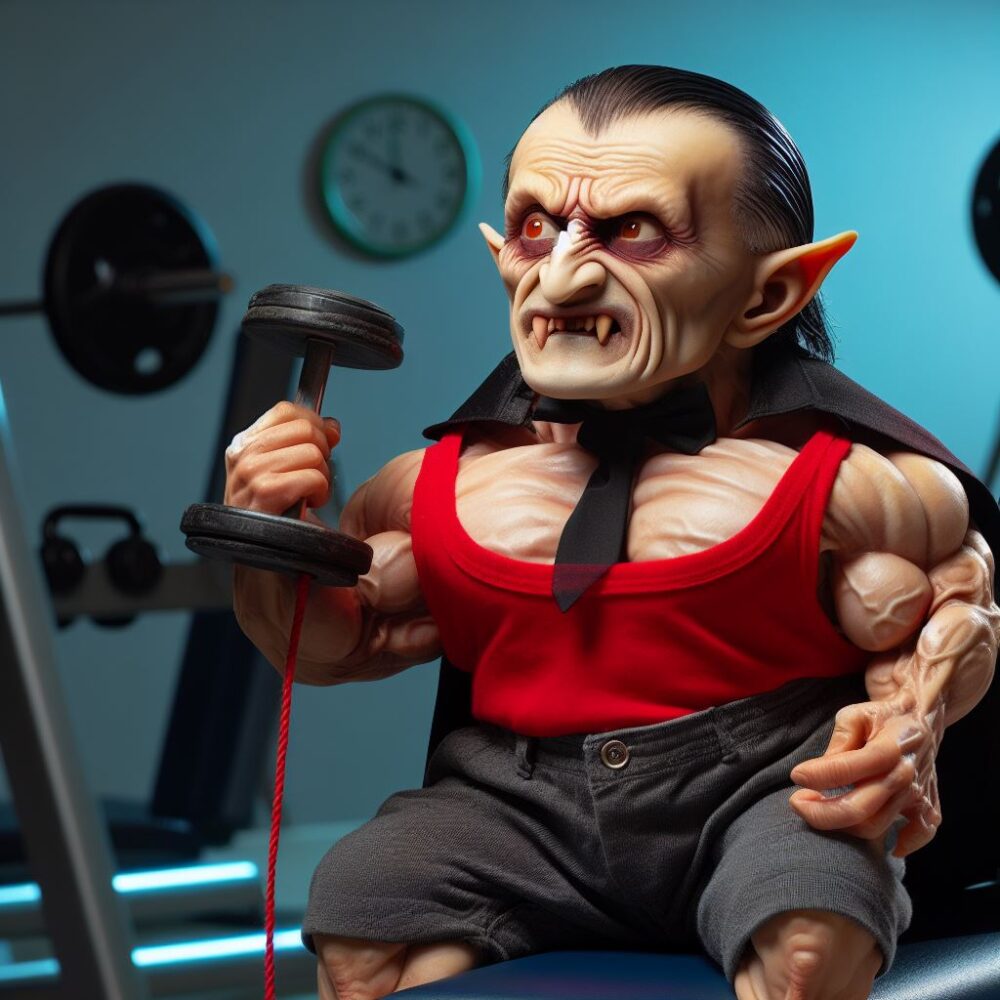 Dwarf Dracula getting ready for Mr Olympia, 