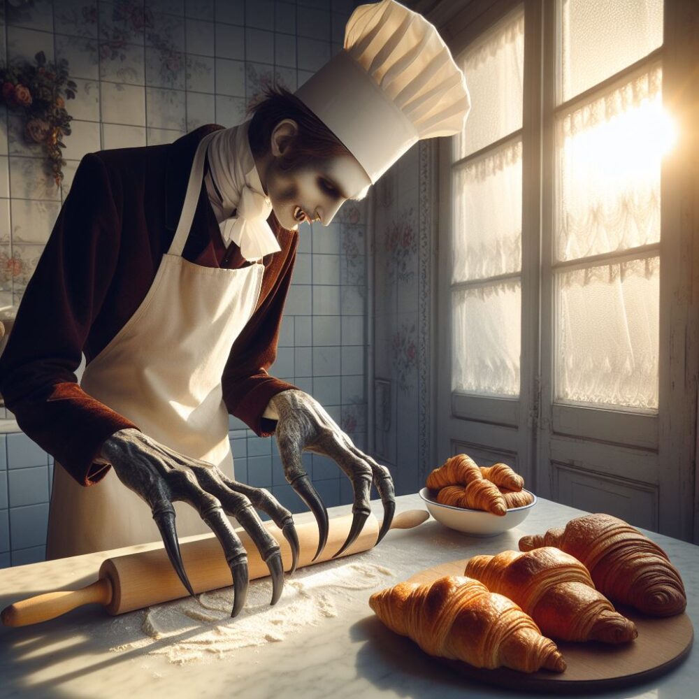 Baking croissants,  chef croissant kitchen