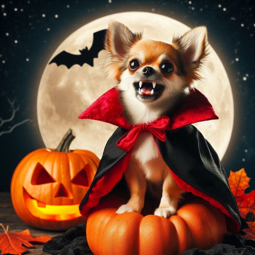 Chihuahula,  chihuahua dog halloween moon night