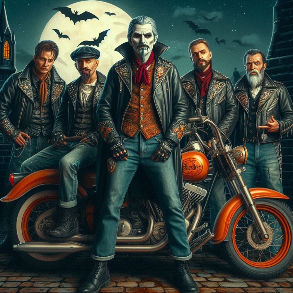 Dracula brothers,  bikers leather moon motorcycles night