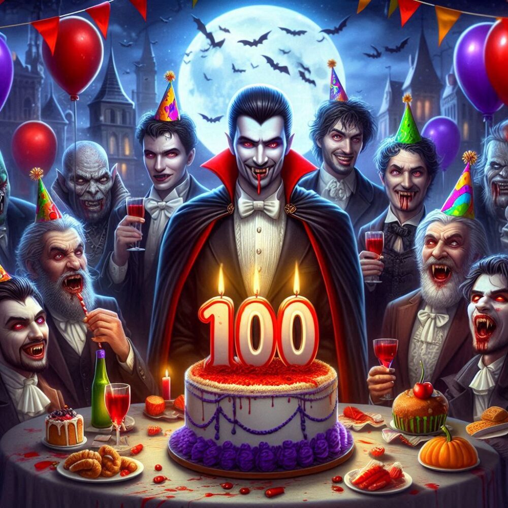 the 100th Dracula!,  100Posts BloodthirstyBlogger cake happy night party