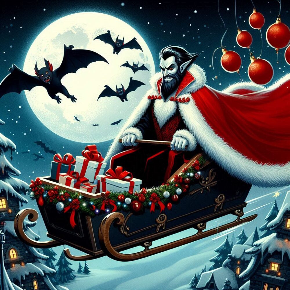 Dracula Claus,  christmas gifts moon night santa claus snow winter