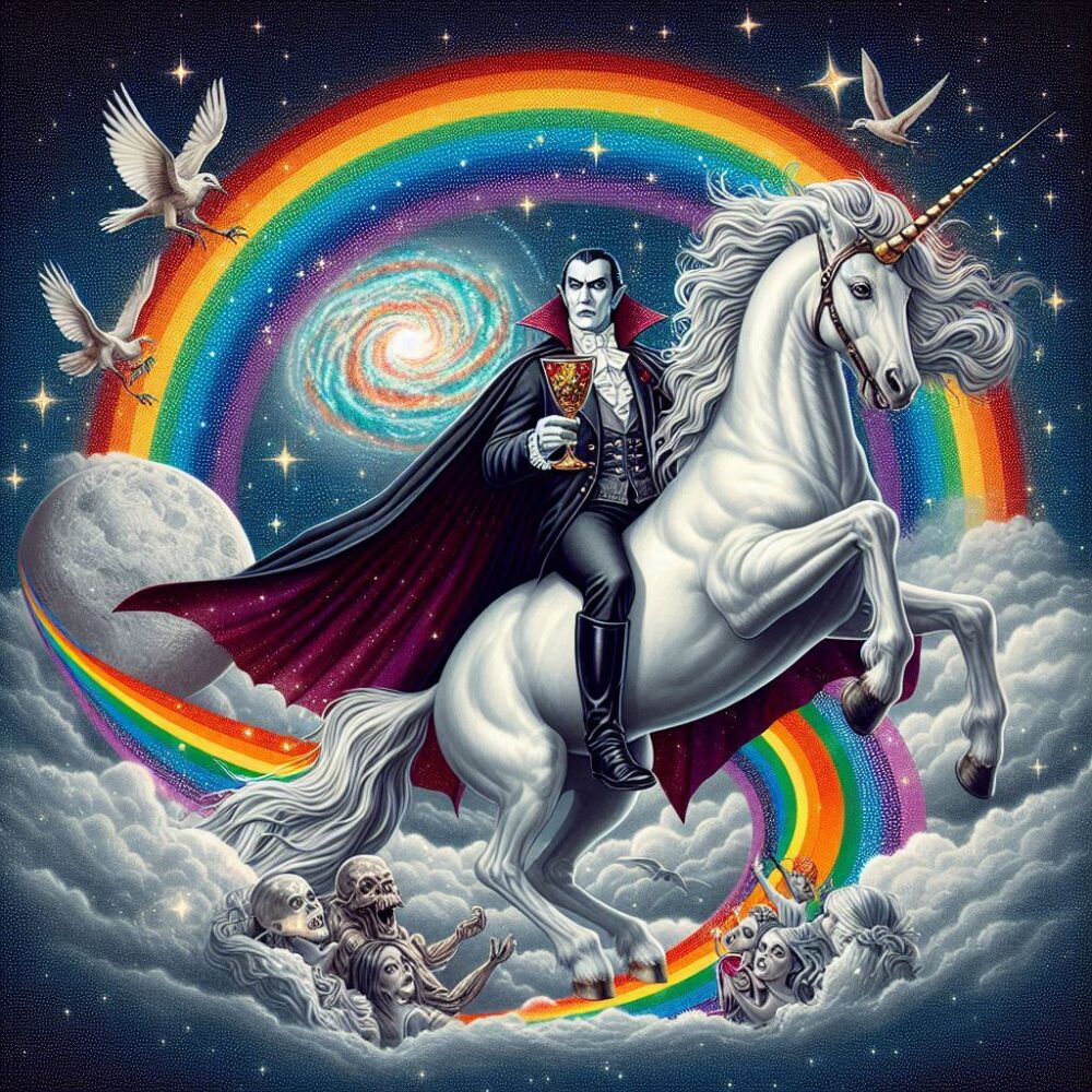 Cosmic Dracula,  darkness galaxy rainbow space stars unicorn