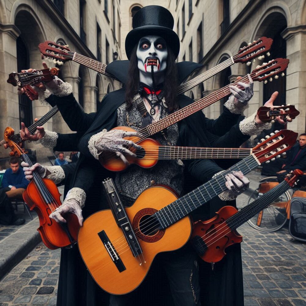 Street Dracula,  arms guitar instruments street streets village violin