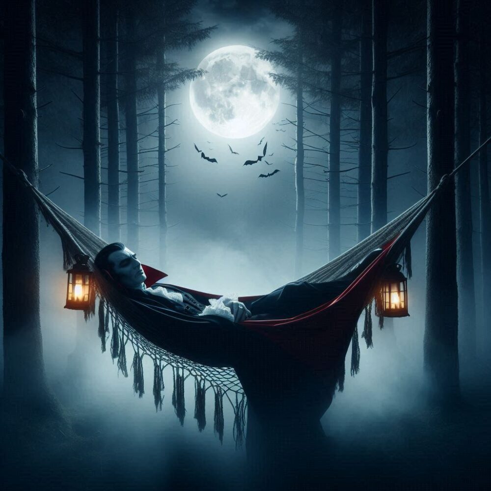 Night nap,  fog hammock moon night terrorizing village