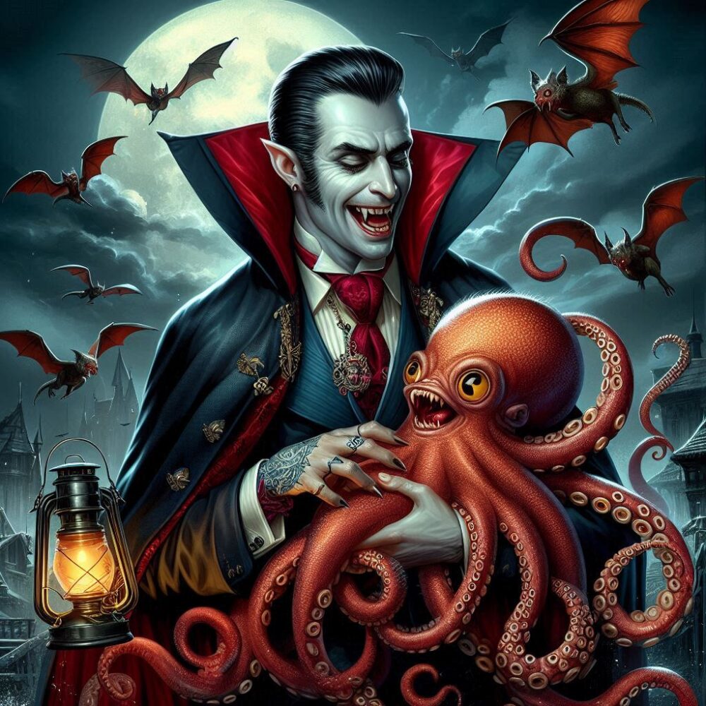 Dracula and his baby octopus,  octopus pet