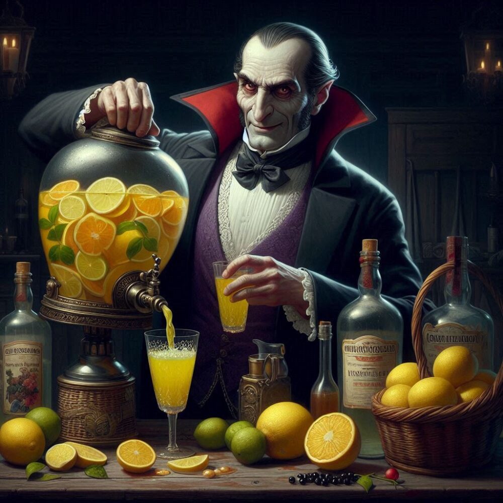 Dracula preparing limoncello,  alcohol dracula italian limoncello traditions