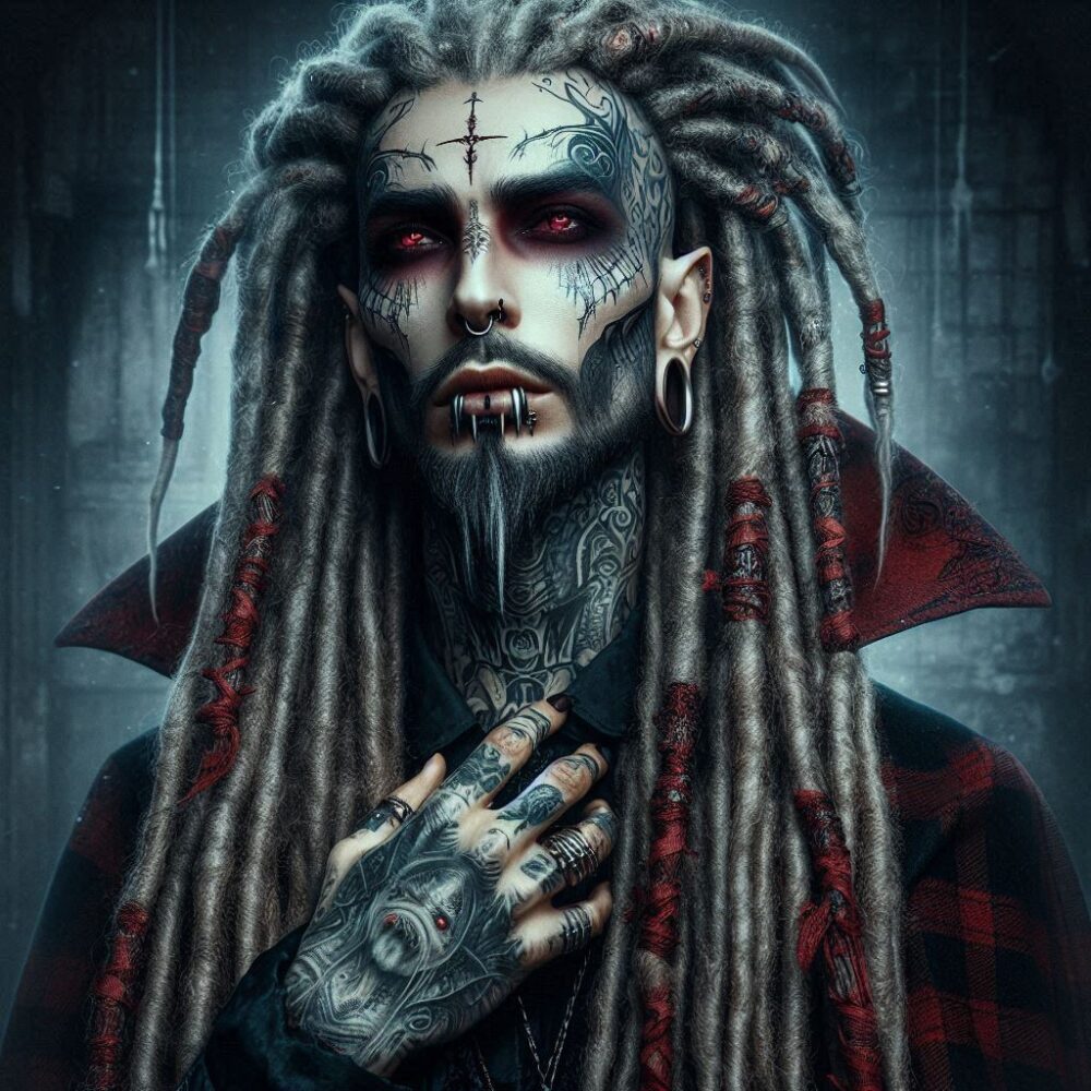 The dreadlocked dracula of the Evil,  cross dracula dread dreadlocks dreads evil scary tattoo tattoos