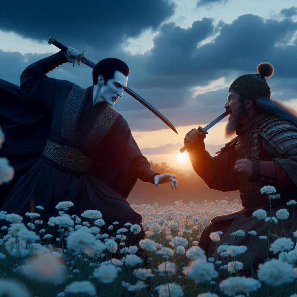 The dracula & The Ghost of Tsushima,  fight flowers ghostvsvampire honor samurai vampire